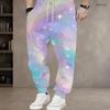 Men Plus Size Drawstring Waist Printed Teal Green Gem Heart Pattern Jogger Pants Cuffed Ankle With Side Pockets Long Trousers