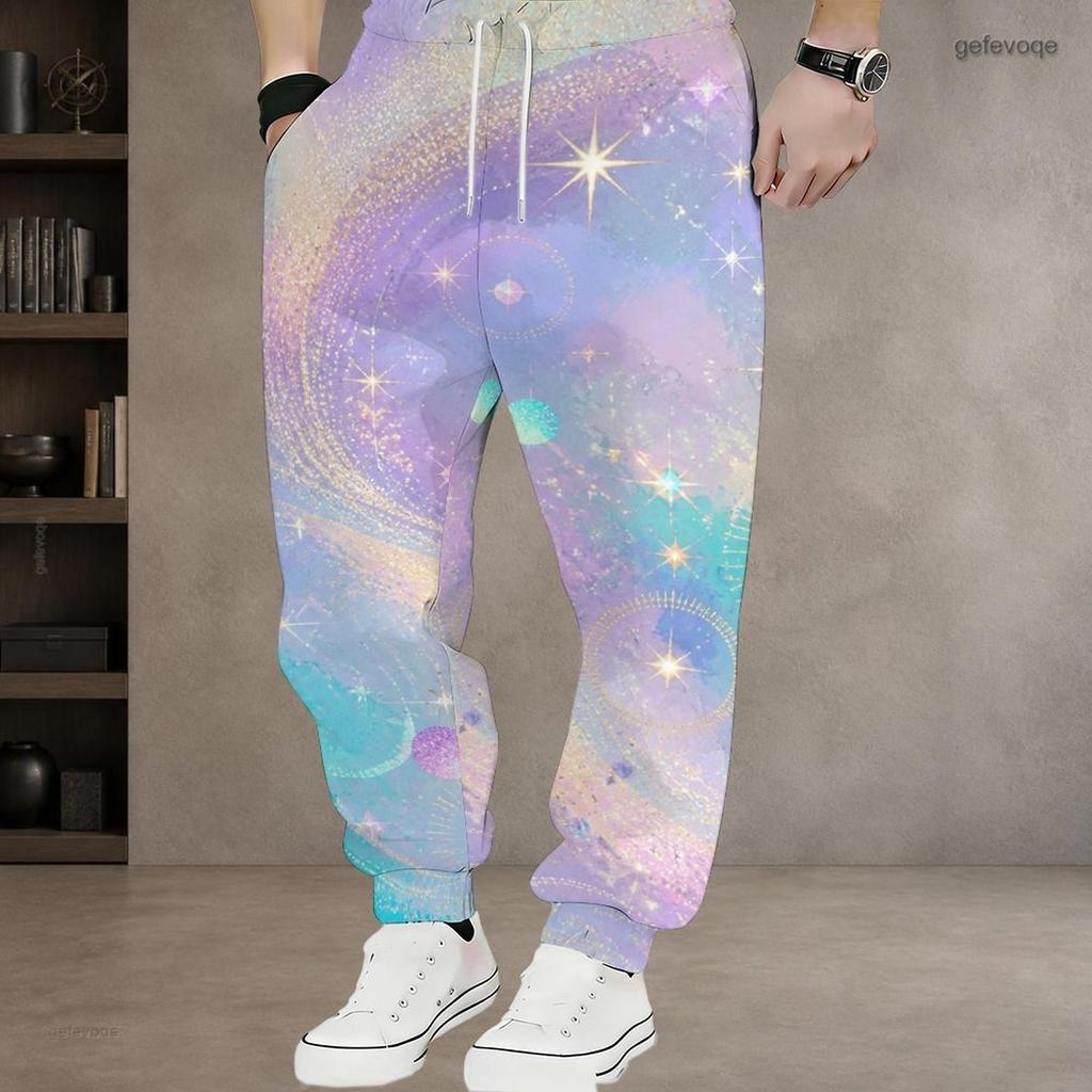 Men Plus Size Drawstring Waist Printed Teal Green Gem Heart Pattern Jogger Pants Cuffed Ankle With Side Pockets Long Trousers