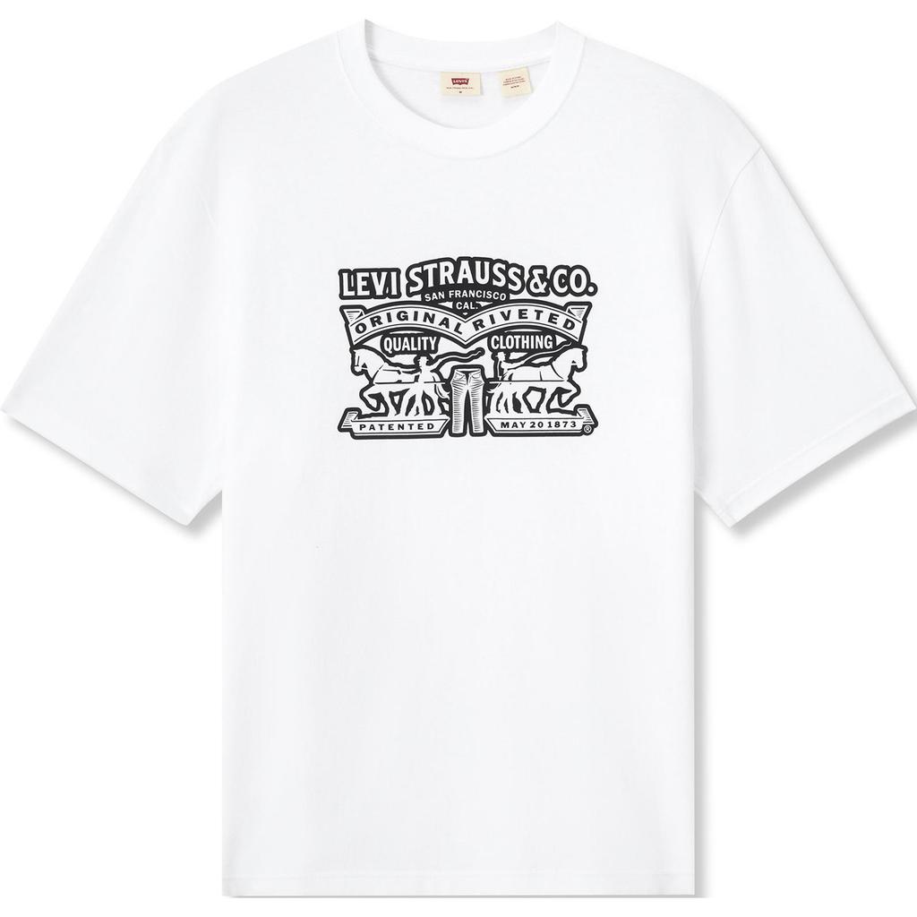 Levis Color Block Comfortable Knit Short Sleeve T-Shirt Unisex Tops White 002U1-0000