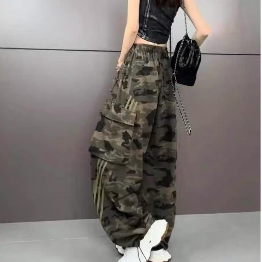 Pantaloni de lucru hip-hop camuflaj la modă pentru femei - Largi, versatili, cu stil retro subțiere