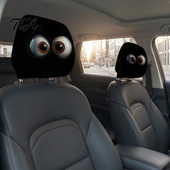 Breathable Polyester Headrest Protectors Car Cover, Funny Horror Cartoon Print, Stretchy Seat Universal Fit Vehicle Interior Decor Protector,