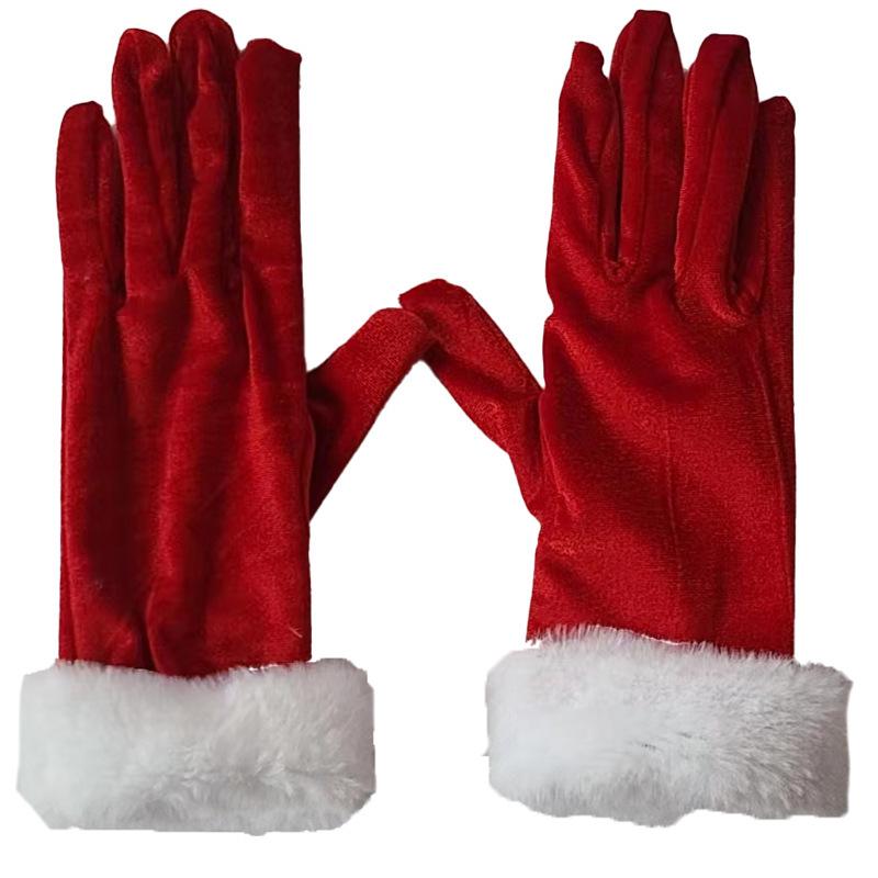 Golden Velvet Fur-Cuffed Christmas Party Gloves