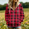 Women's Plaid Print Long Sleeve Hooded Jacket with Pockets and Casual Coat