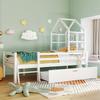 Children's Bed House Bed Fall Protection Wooden Bed Ladder Drawers Solid Wood Slatted Frame 90x200 Cm White