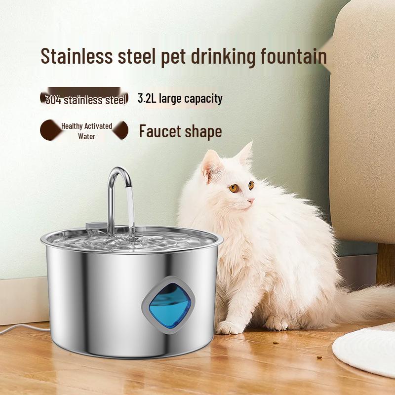 Nerezový chytrý dávkovač vody s automatickou cirkulací a filtrací pro kočky a psy