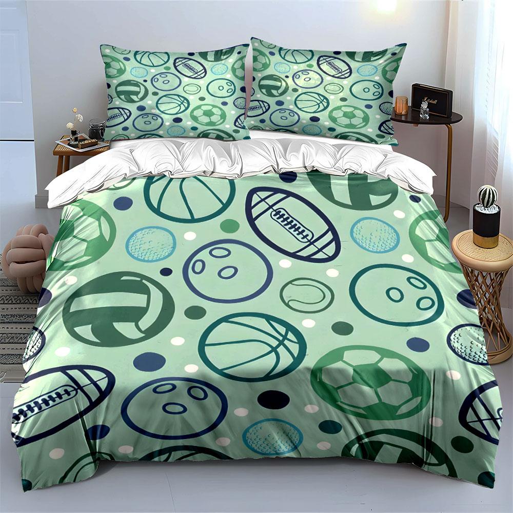Sports Ball Pattern Set Bedding Duvet Cover Set (1*Duvet Cover 2*Pillowcases, without duvet insert)
