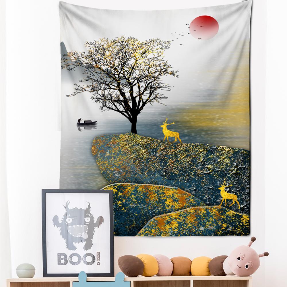 Neon Impression Painting Tapestry Wall Hanging Bohemian Style Elk Koi Psychedelic Witchcraft Living Room Home Decor