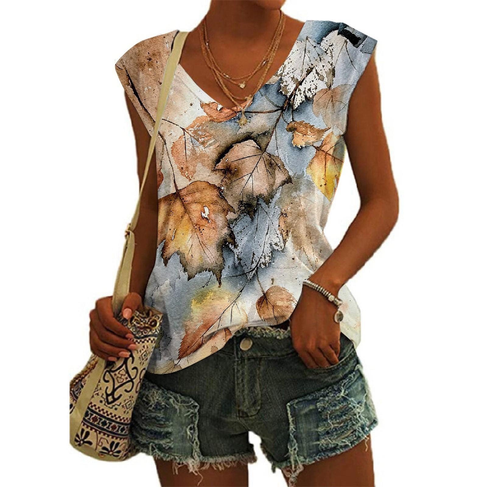 

Женский повседневный топ с v-образным вырезом и принтом, свободный пуловер, футболка с короткими рукавами S