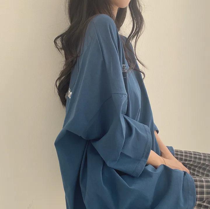 

Модные женские футболки Летняя одежда Свободные футболки с длинными рукавами Женские топы Одежда в стиле хип-хоп XXL синий