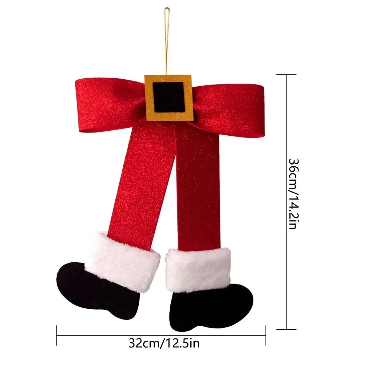 

Большой Санта-Клаус Ноги Бантик Рождественская елка Подвесной кулон Сияющий Рождественский бант Украшение DIY Входная дверь Венок Декор для оконной стены 1PCS