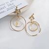 Blue Glazed Geometric Round Clip On Earrings No Piercing Needed Simple Contrast Texture Stylish Fashion Jewelry