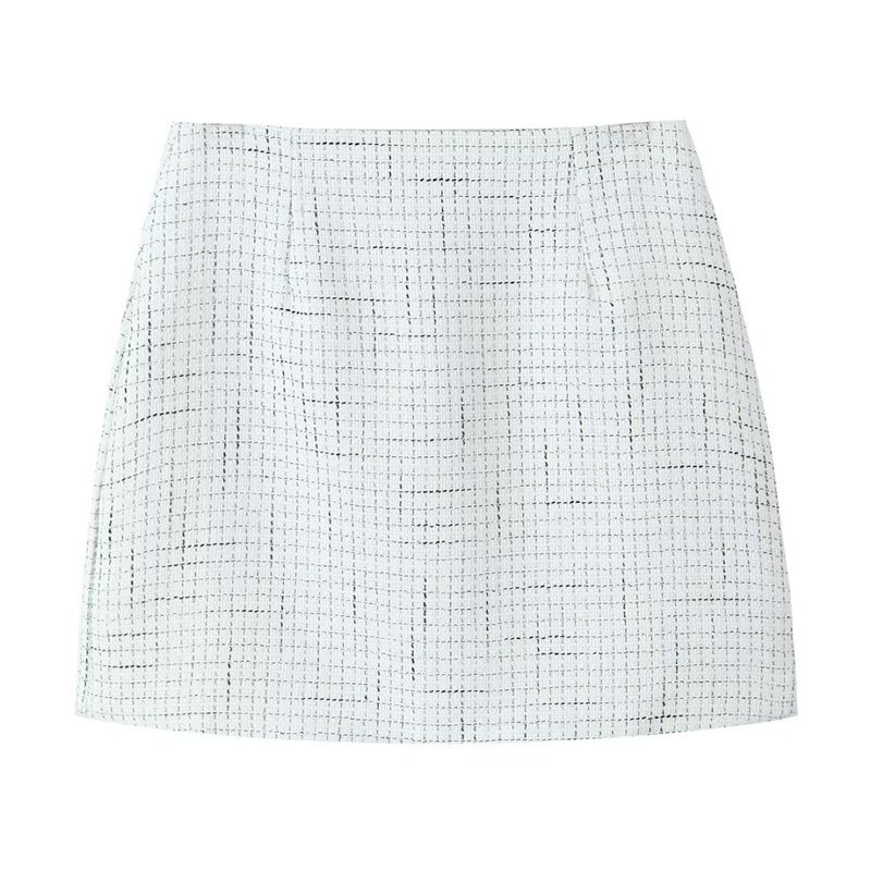 

Advanced Texture Intellectual French Style Classic Style Tweed Plaid V Neck Waist-Tight Suit Outwear Mid-Length Dress Set White overskirt L