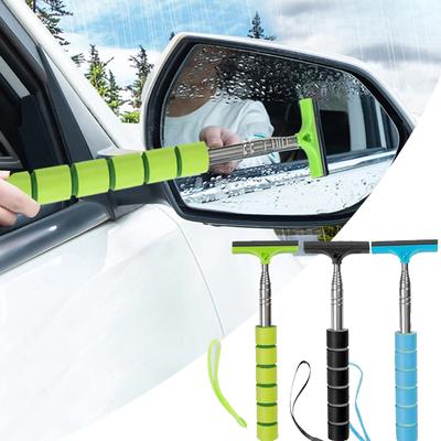 2pcs Car Rearview Mirror Wiper Stainless Steel Telescopic Retractable Layered Brush Head Window Wash Cleaning Brush Handheld Wiper
