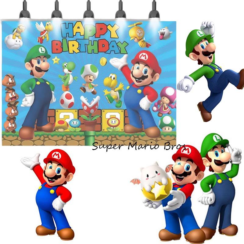 Super Mario Bros. Thema 3d Achtergrond Voor Kinderverjaardagsfeest Mario En Luigi