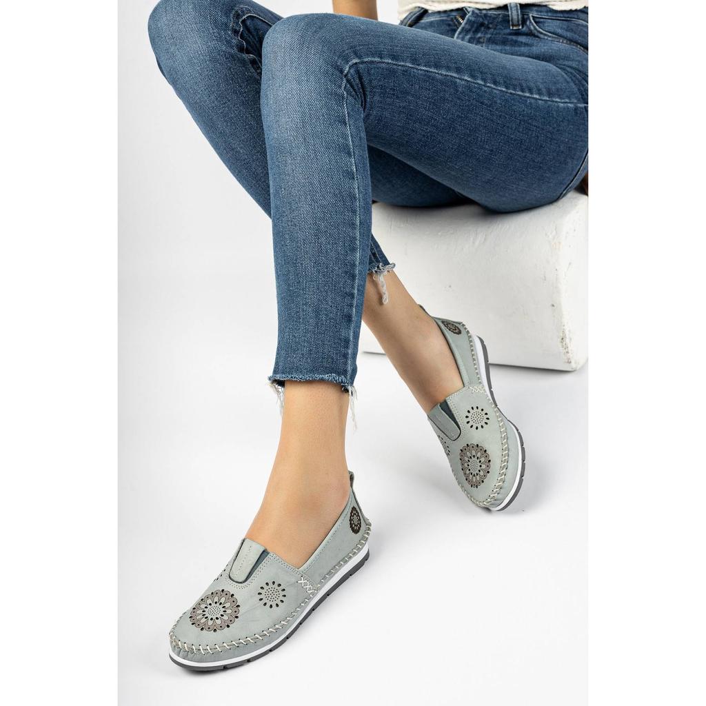 Damenmode Echtleder New Beige Leder Flats Freizeitschuhe