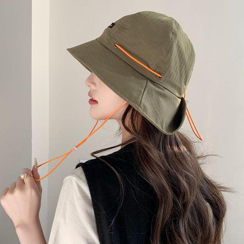 Fashion Drawstring Fisherman Hat Foldable Sun Protection Quick-Drying Travel Sun Hat Wide Brim Hiking Hat