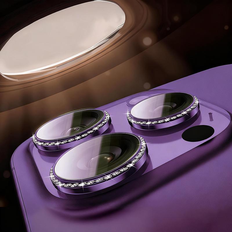 

Suitable for iPhone 17 16 15 14 13 Pro Max Plus Air 16E Diamond Inlaid Crystal Lens Protector With Metal Ring Camera Glass Film For iPhone 17