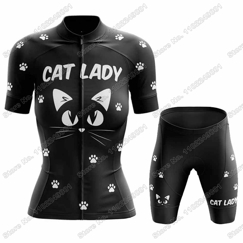 2025 Funny Cat Lady Cycling Jersey Set Women Cute Cycling Clothing Summer Road Bike Shirts Suit Bicycle Pants MTB Maillot