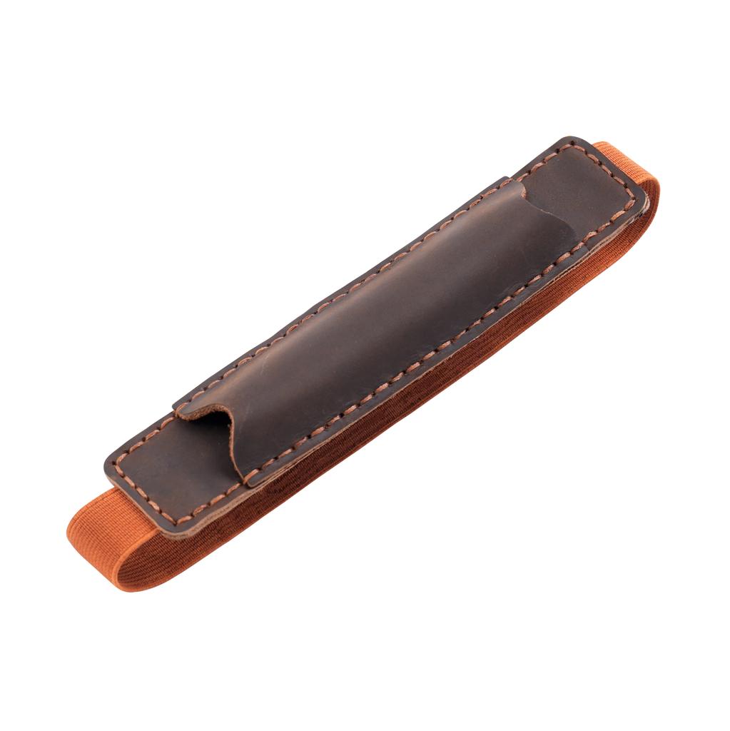 Top Leather Pencil Bag with Elastic Band, Retro Pen Case Holder for Travel Notebook, Portable Pen Pouch School Office Stationery