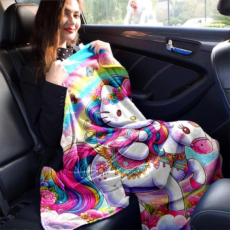 1pc Hello Kitty as a Rainbow Unicorn Blanket Soft Warm Throw Blankets for Home Decor Gift, Living Room, Travel, Camping, Car Blankets, Beach, Office N