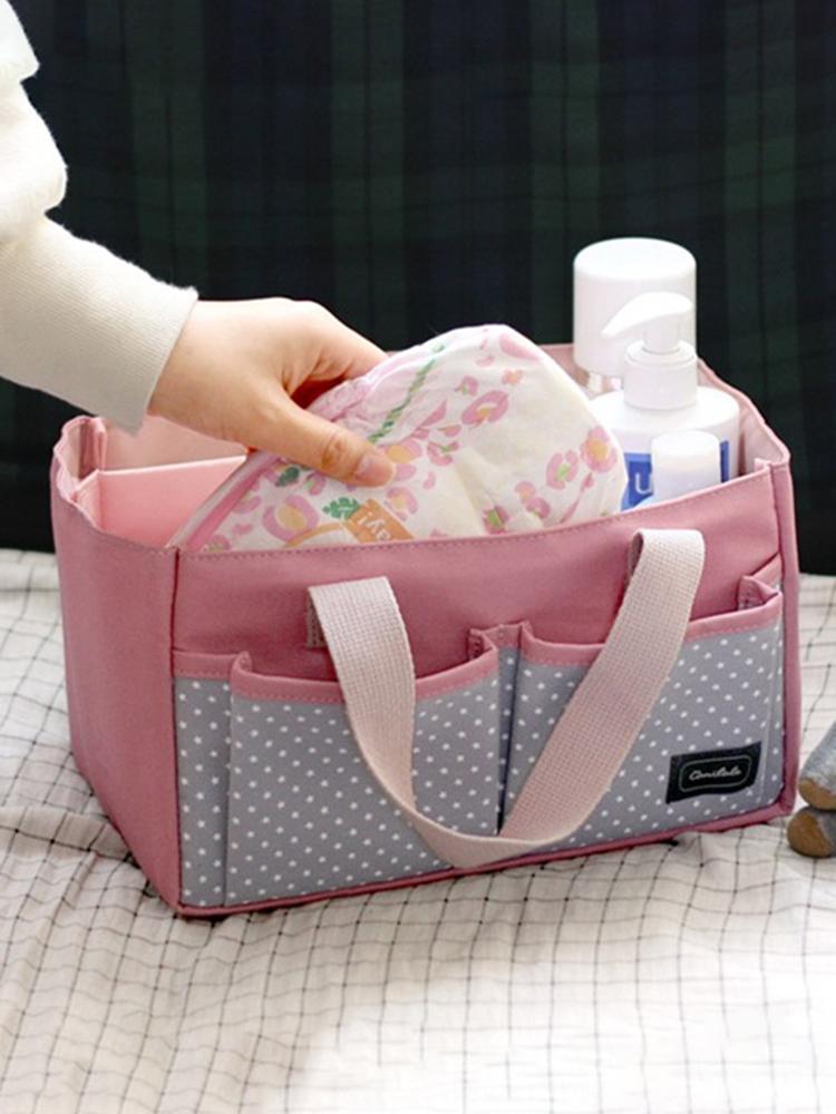 Pink Canvas Storage Bag, Hand-held Partition, Large Capacity Mother and Baby Bag, Food Storage Bag