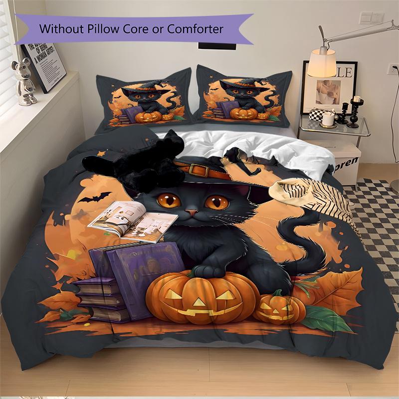 3pcs Winning Wizard Cat Bedding Set, Including 1 Quilt Cover and 2 Pillow Shams, Without Filling, Soft and Comfortable Home Bedroom Fabric, Fashi