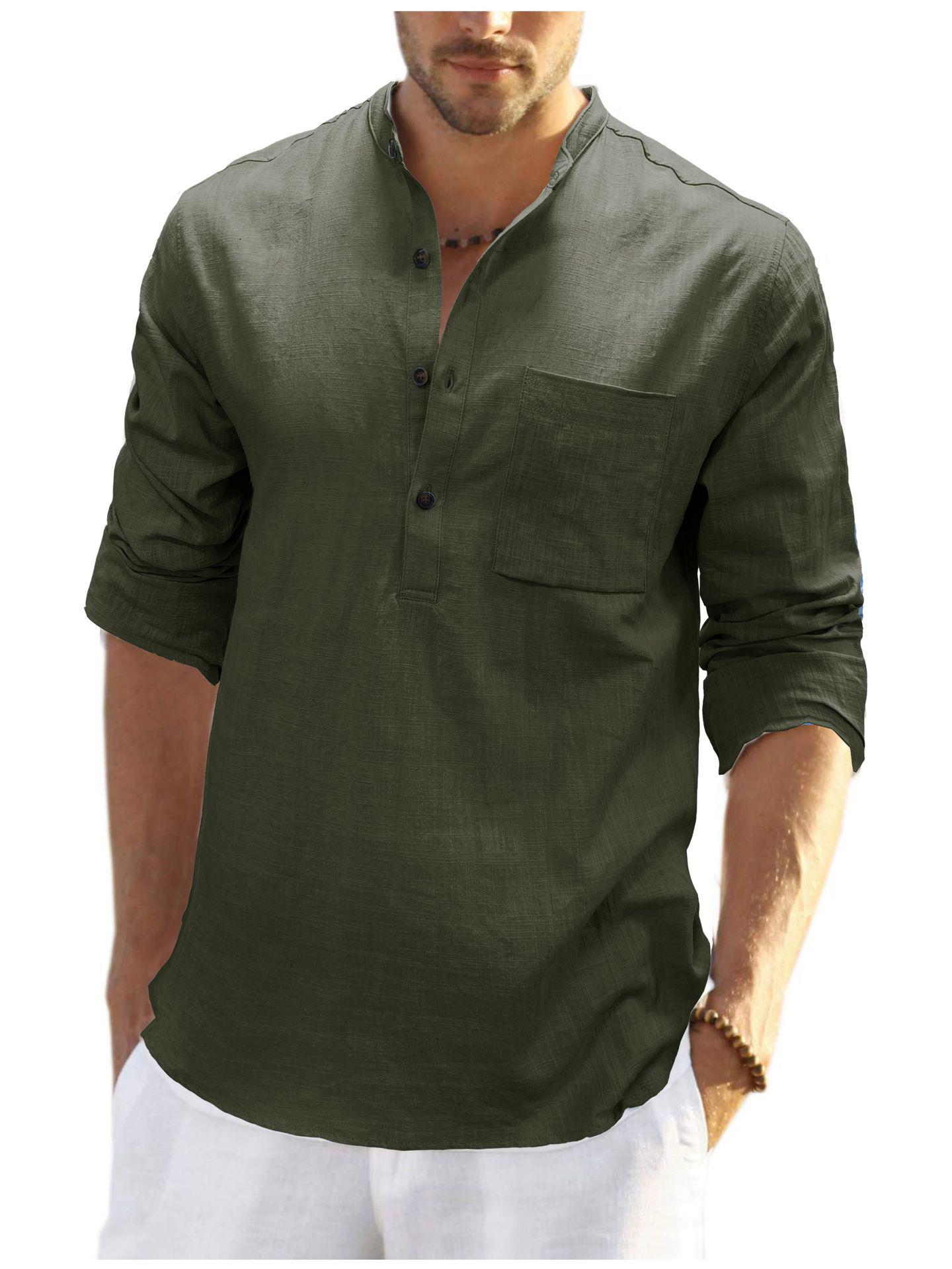 

Men s Autumn & Winter Cotton Linen Long-Sleeve Loose Shirt - European & American Style US M