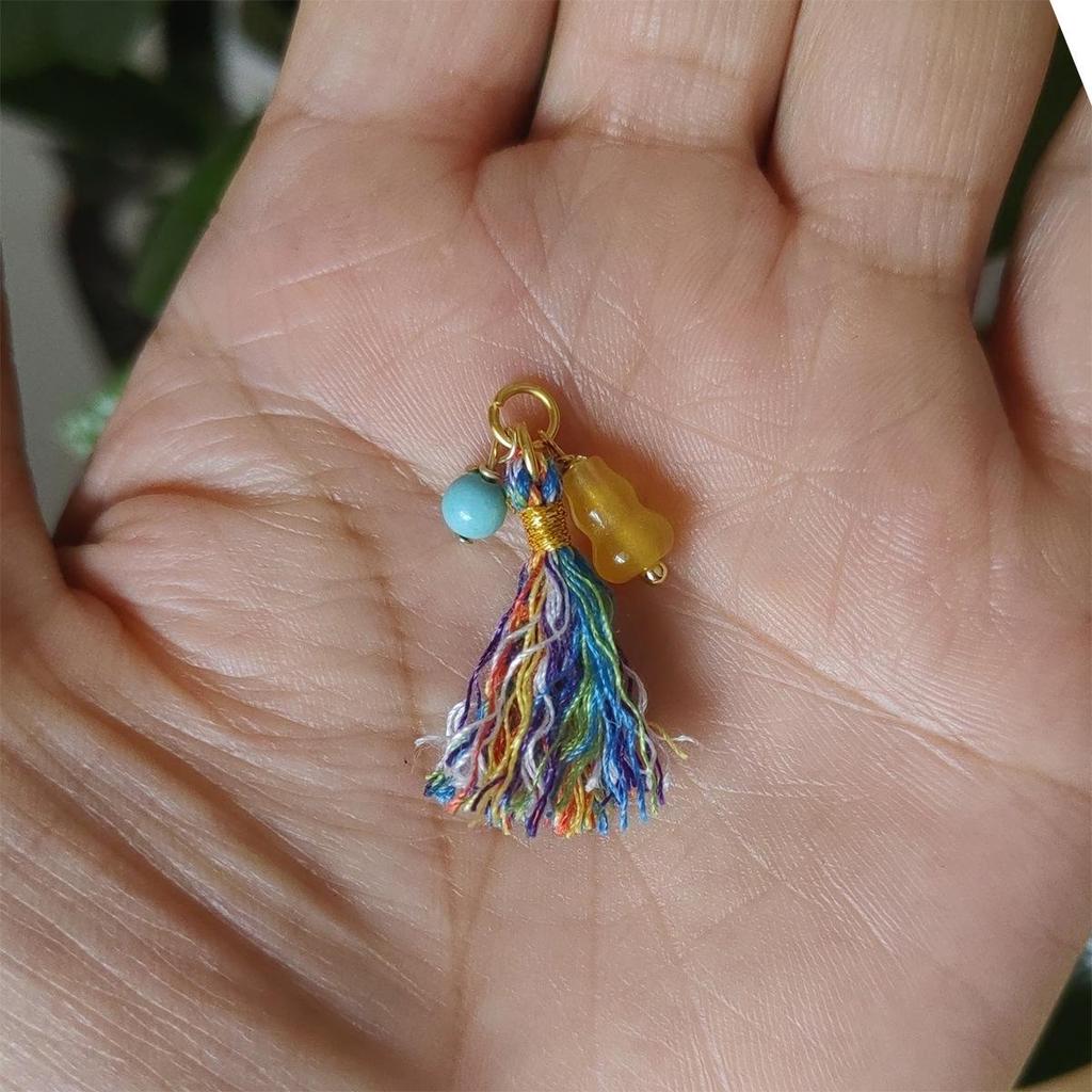 Jewelry Bracelet with Mini Wengwan Tassel, Hand-rubbed Cotton Thread, Handwoven with Small Drip Beads - DIY Necklace