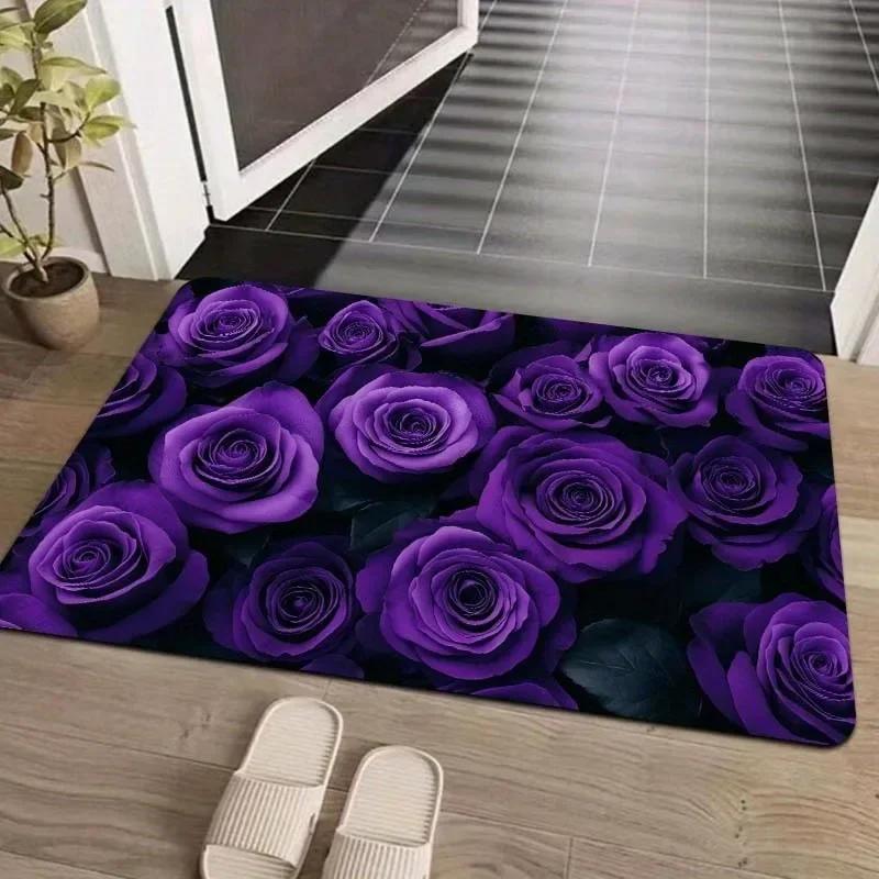 1ks Rohožky se vzorem fialových květin Kuchyňské koberce Protiskluzové Pop design Ložnicové koberce Koupelnová rohožka Koberec pro domácí dekoraci dřezu, prádelny
