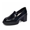 Square head high heels women's shoes spring new deep mouth single shoes college style black thick heel small leather shoes