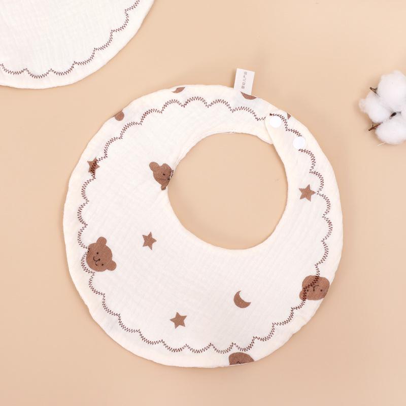 

Soft Cotton Cartoon Baby Drool Bib - Absorbent, 6-Layer, Round Design 23x23cm, 18g