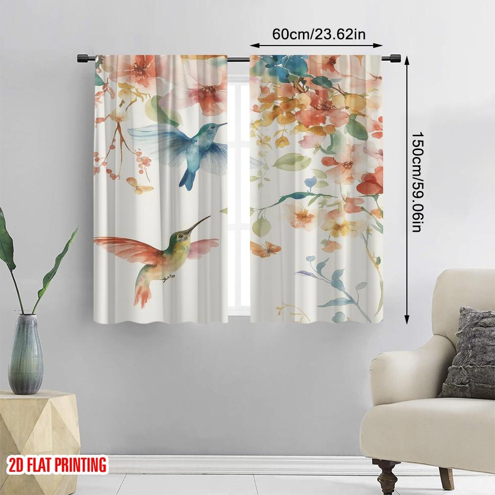 2pcs,2D Plane Printing Curtains&Window Treatment Hummingbird Harmony Polyester Woven (without Rod) Holiday for Home & Office