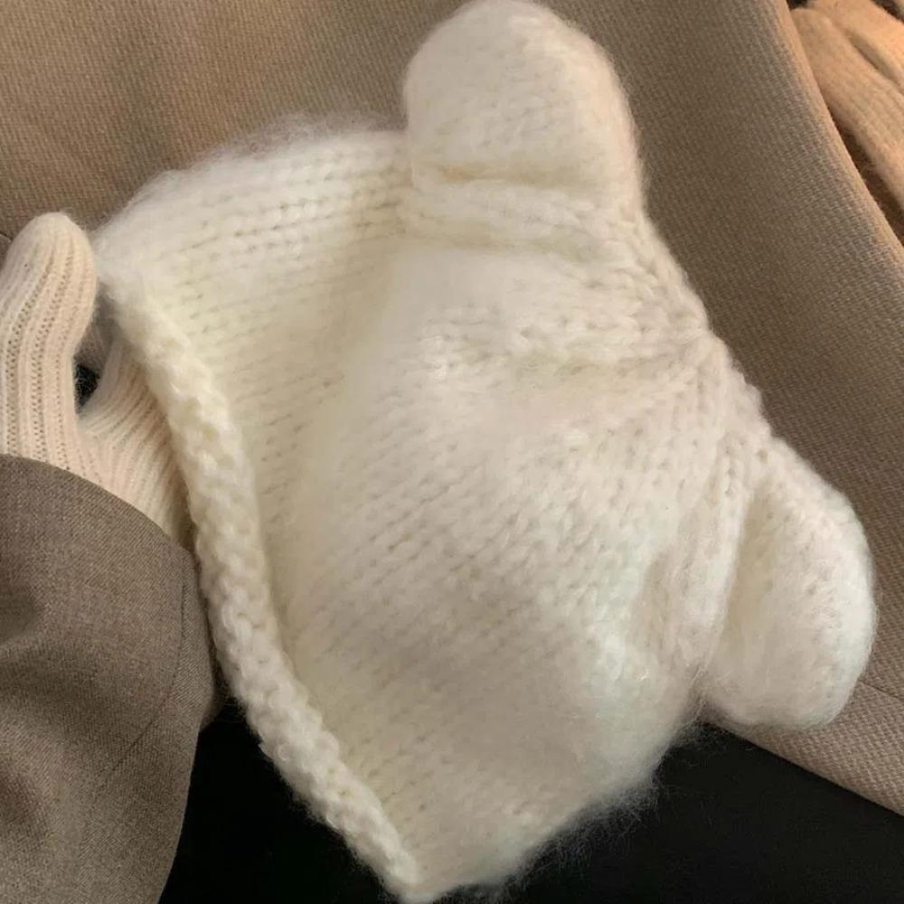 Soft Bear Ear Woolen Hat Y2K Brimless Beanie Cap Cute Knitted Pullover Hat  Keep Warm