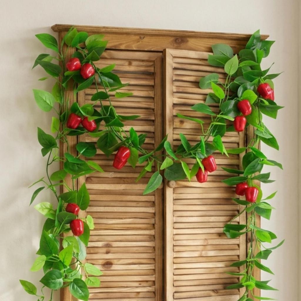 2 Pieces Artificial Vine Garland Hanging Fake Ivy with Red Peppers