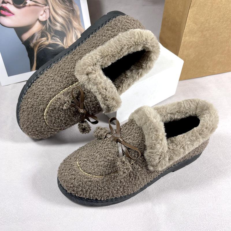 Autumn and Winter Velvet Thickened Cotton Shoes Women's Thick-soled One-pedal Shoes Versatile Home Indoor Women's Shoes