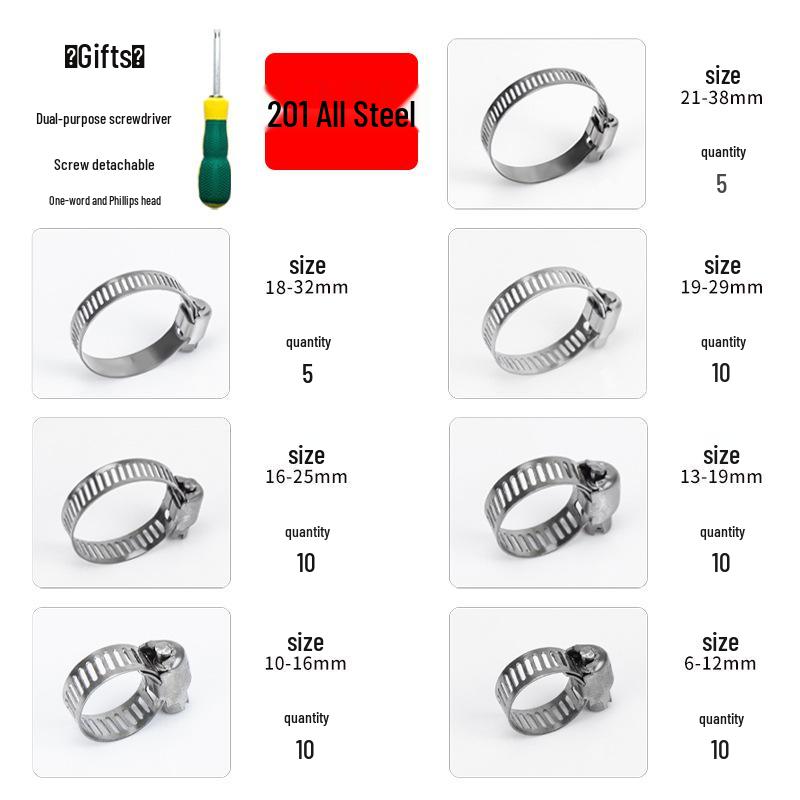 60-teiliges Set: 304 Edelstahl Amerikanische Schlauchschellen (6-38mm)