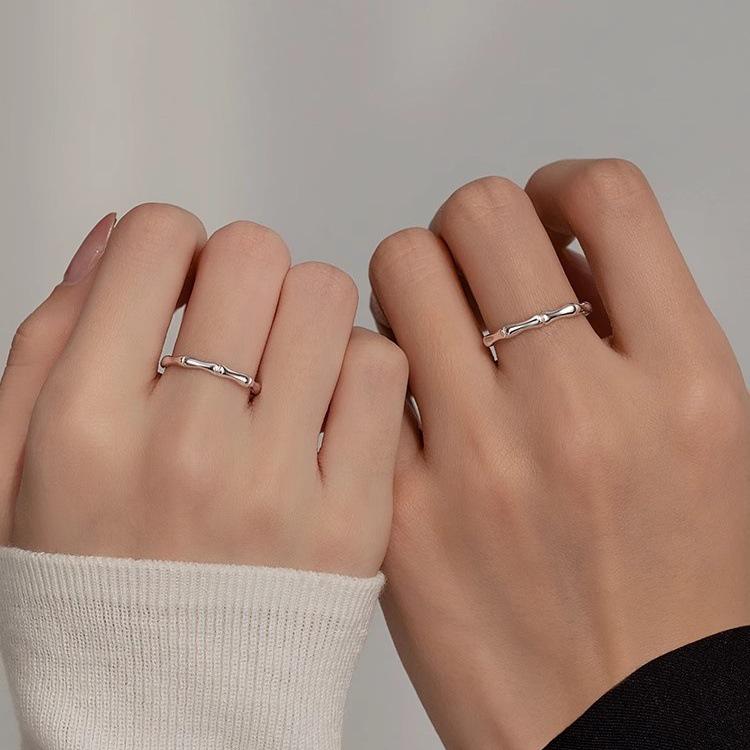 Bamboo Joint Couple Ring: S925 Sterling Silver, Chinese Style, Gift for Men & Women