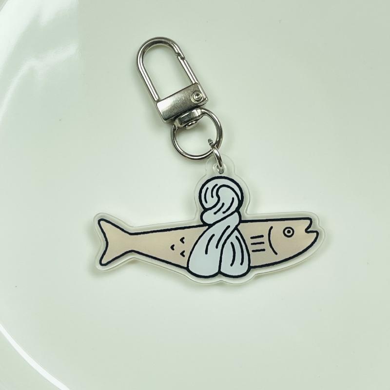 Fischförmiger Acryl-Schlüsselanhänger Einfacher Fisch-Cartoon Stehender Schild Rucksack und Kleiner Anhänger