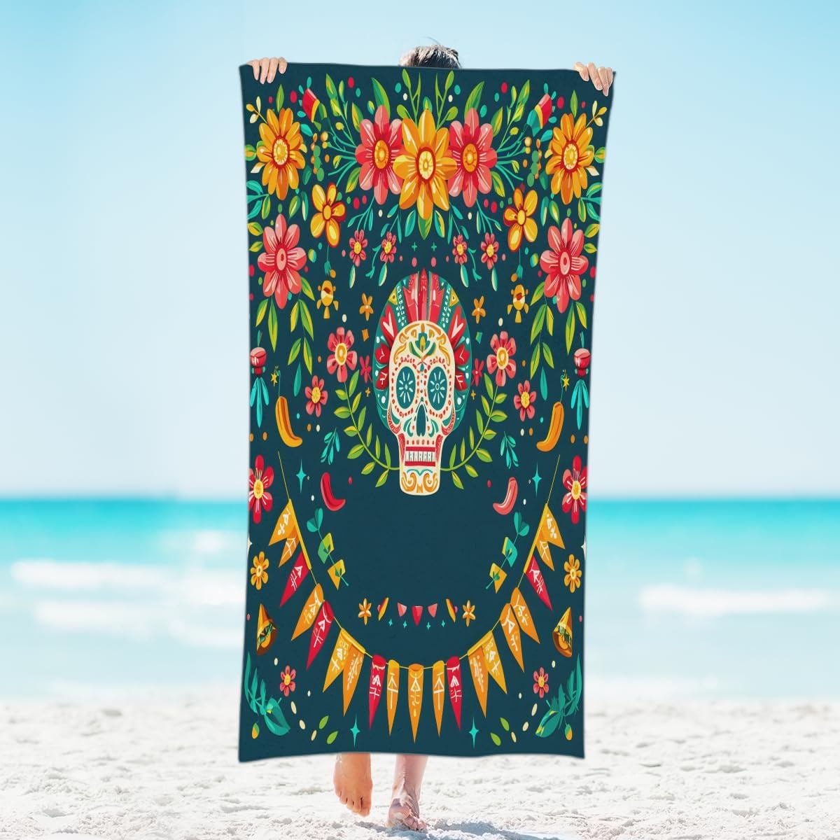 

Skull Microfiber Beach Towels for Adults Women Men, Absorbent Quick Dry Sand Free Beach Towel for Pool Swim Camping Bath Yoga W30*H60(CM)