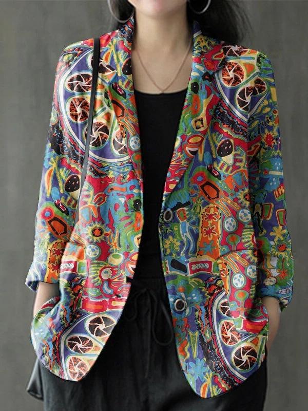 Autumn and Winter New Product Retro Printing Loose Retro Small Suit