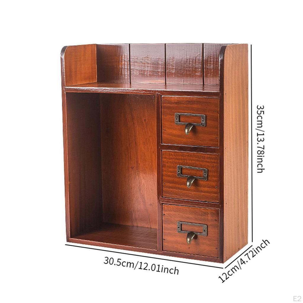 Träförvaringslåda Organizer Vintage Design med 3 Lådor Gåva Skrivbordsskrivbord Låda för Hemmet