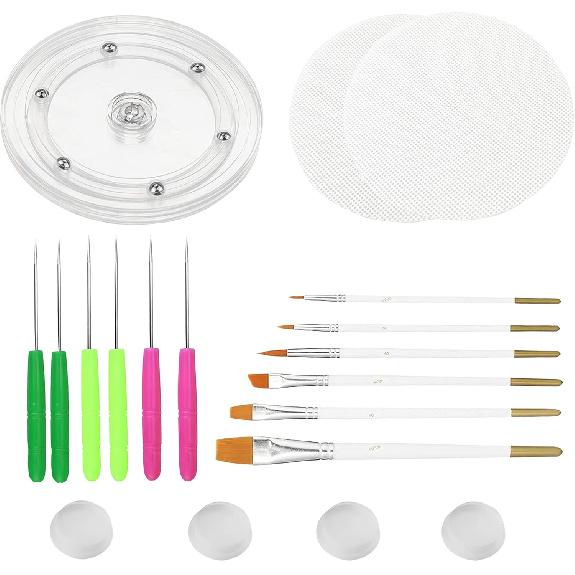 Cookie Decorating Kit Supplies Including 1 Acrylic Turntable 6 Scribe Needle 2 Silicone Mesh Mats 6 Cookie Decoration Brushes 4 Rubber Feet Bumpers