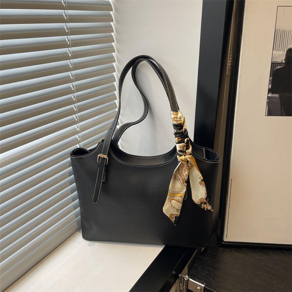 Fashion PU Leather Single Shoulder Bag Casual Large Capacity Tote Bag Elegant Luxury Design Silk Scarf Bag For Women Ladies'