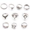Retro Exaggerated Hollow Engraved Dabao Stone Lotus Shape 10-Piece Combination Ring