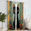 2 pcs   versatile polyester transparent curtains for home decoration Charming Rustic Black Cat & Floral for use in bedrooms and