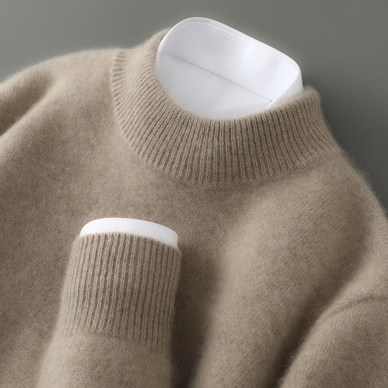Men s 100% Pure Wool Half-High Collar Thick Knit Pullover Sweater Extra Large