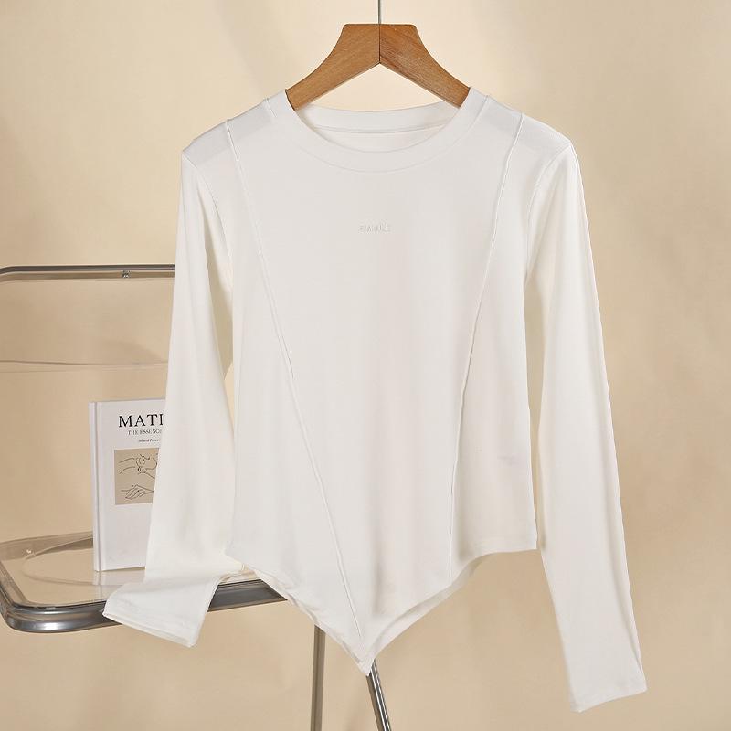 

Autumn Irregular Round Neck Loose Long Sleeve Letter Print Top One Size (up to 130 lbs)