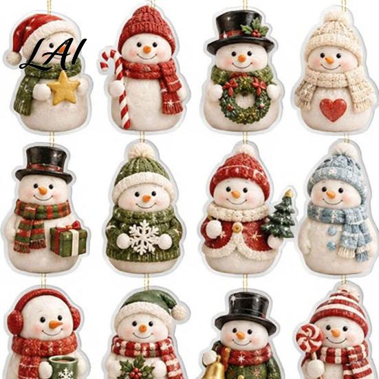 Festive Home Decor Snowman Christmas Countdown Calendar 24-Day Acrylic Ornament Set with Winter Creative Gifts Figures Tree Hanging Decor,