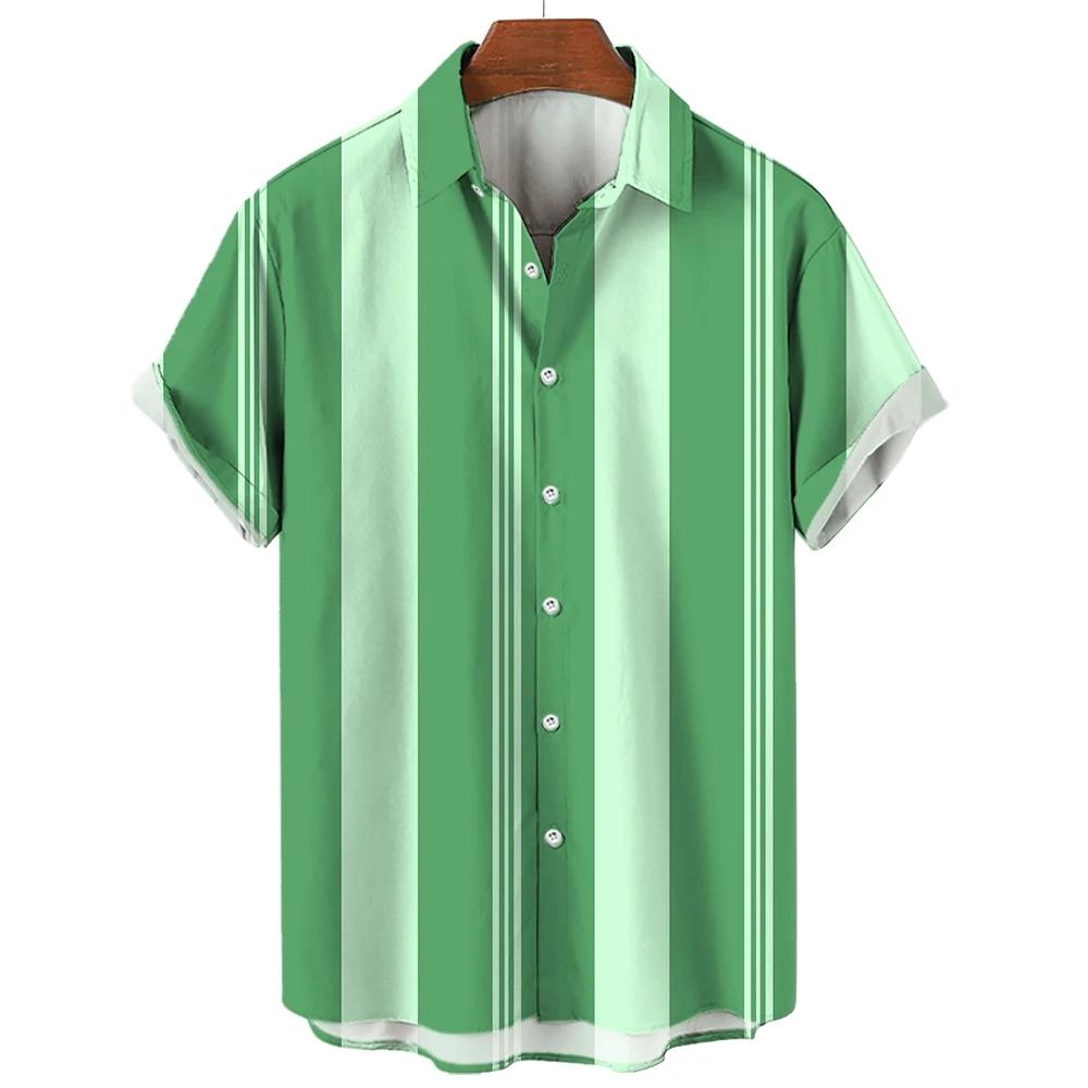 

Fashionable Men s Short Sleeve Shirts 3D Digital Printed Design Summer Comfortable Outdoor Activities Stripe Pattern 3XL зелений