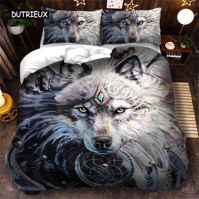 3D Wolf Bettwäsche Set Schwarz Weiß Traumfänger Stammesnationalitätenstil Bettbezug Für Teenager Erwachsene Frauen Männer Schlafzimmer Dekoration